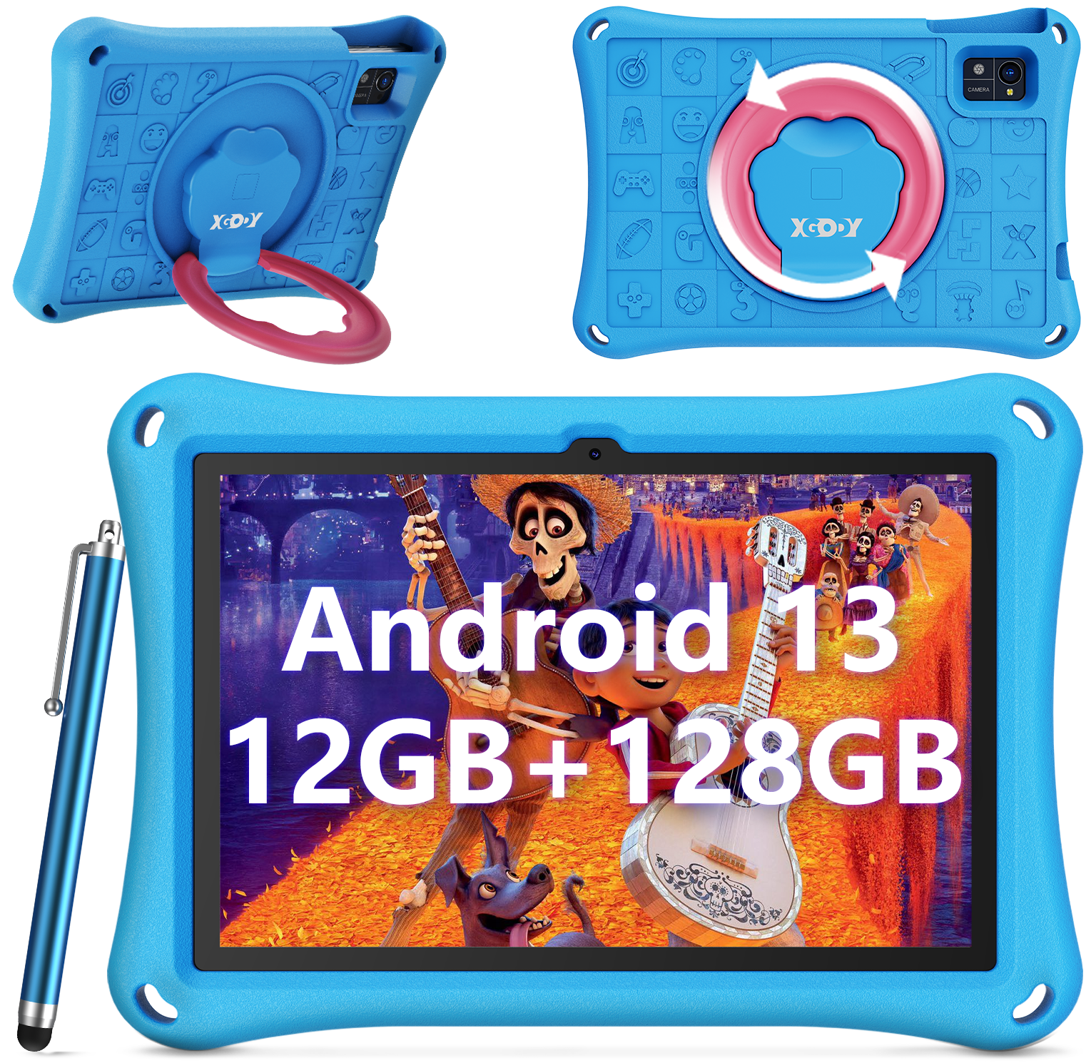XGODY 10.1" Android 14 Tablet - 12GB RAM, Kid-Friendly with Free Leather Case, 7000mAh Battery | Perfect for Kids, Seniors, Holiday Gifts (128GB + 1TB Expandable)