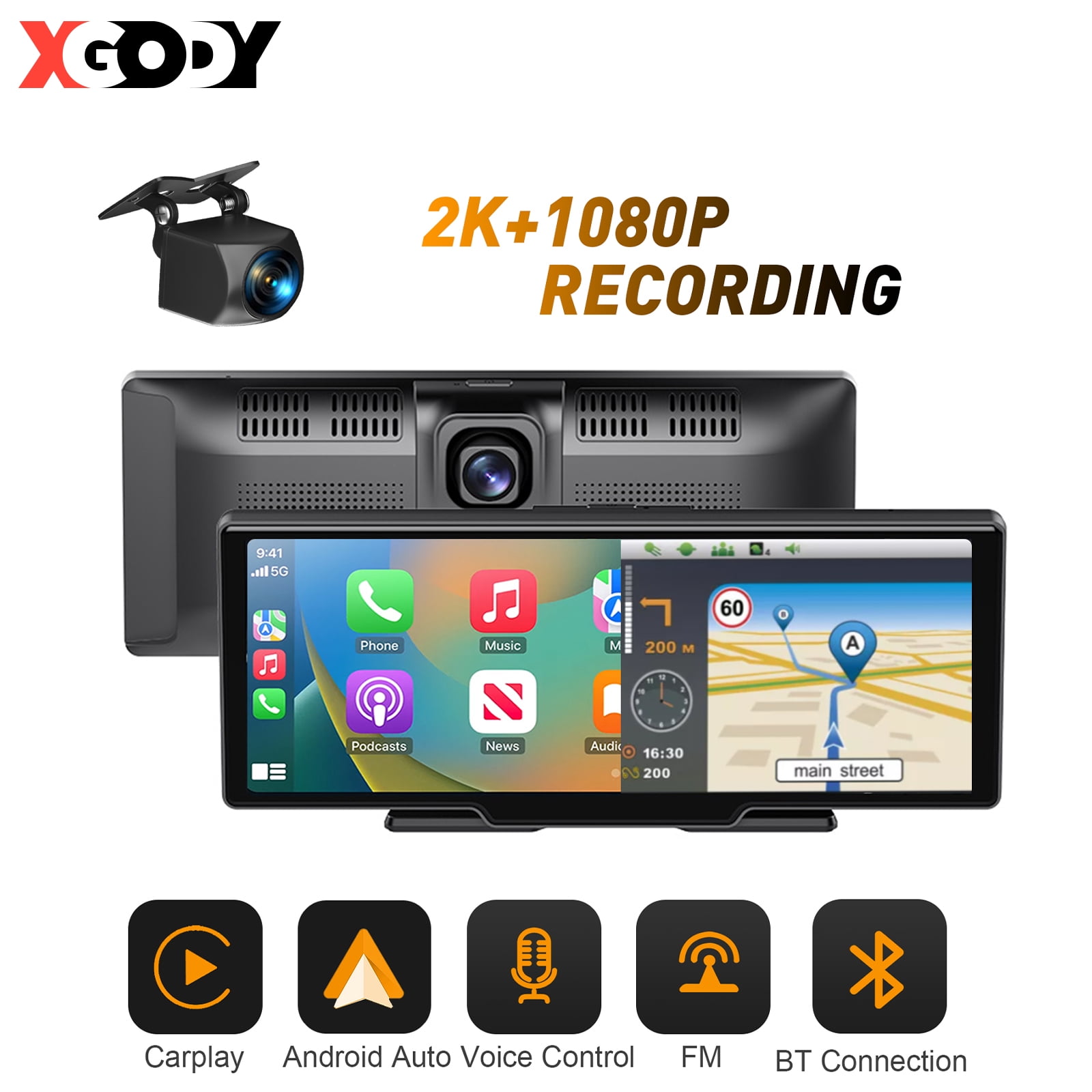 XGODY 10.26" Screen 2.5K+1080P Dual Dash Camera for Car Dash Cam Front and Rear SUV Van Driving