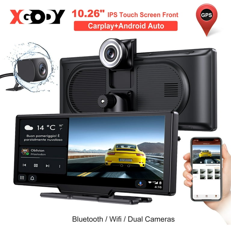 10.26 Inch Touch Screen Car Dash Cam Wireless Dual Lens For Apple