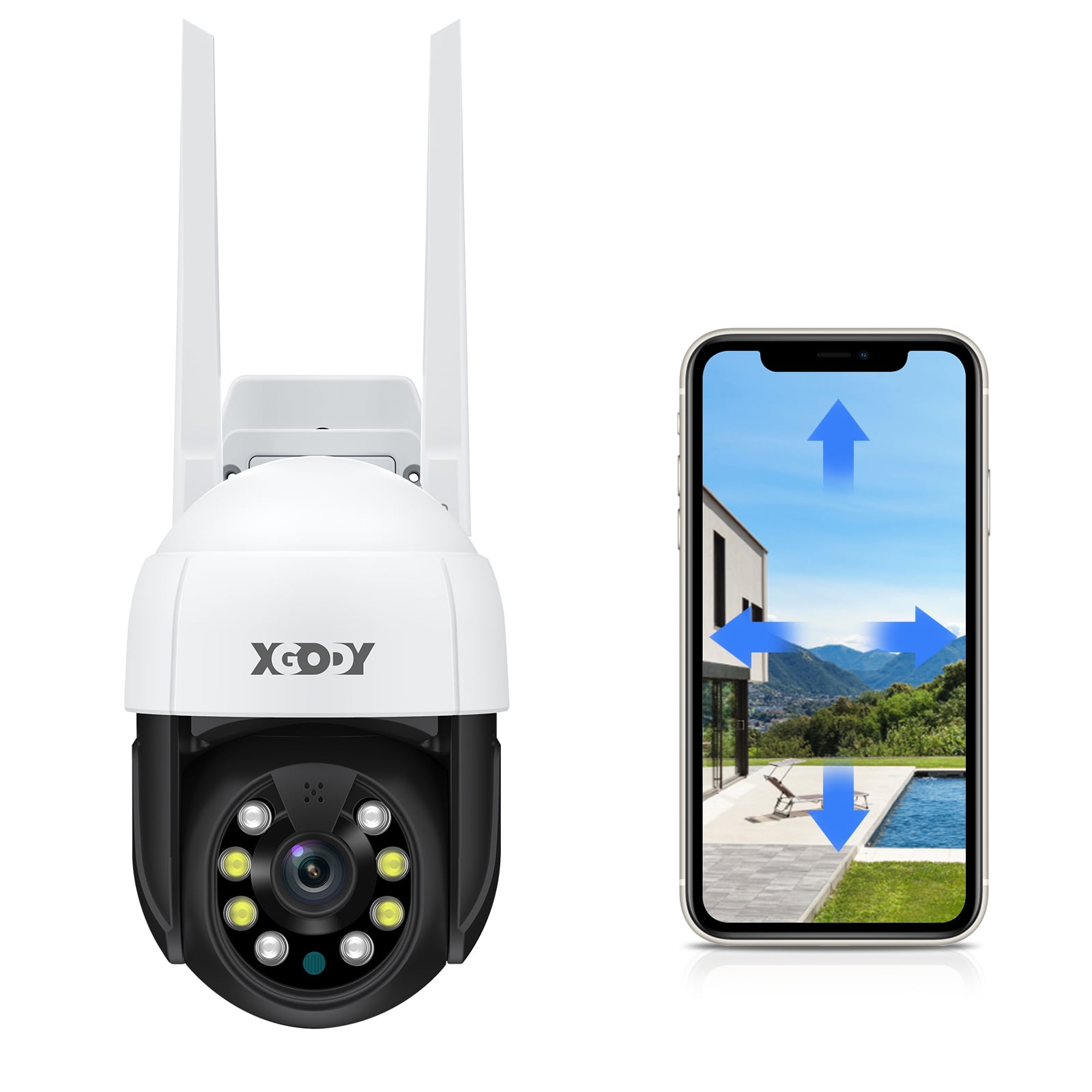 XGODY 360°Pan/Tilt IP Camera 1080P IP Camera with IP66 Weatherproof,Night Vision,Motion