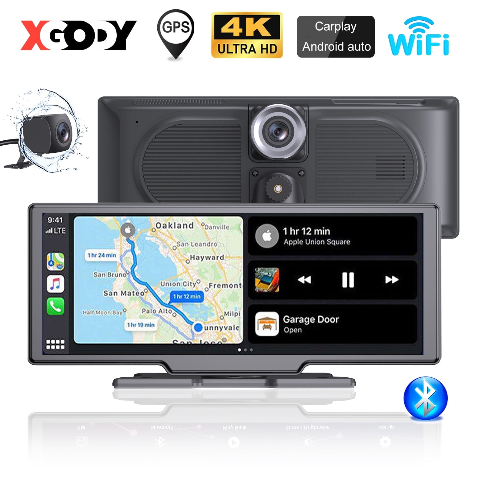 "XGODY 4K IPS 10.26"" Car Dash Cam, Wireless Carplay, Bluetooth, Android Auto, 1080P Backup