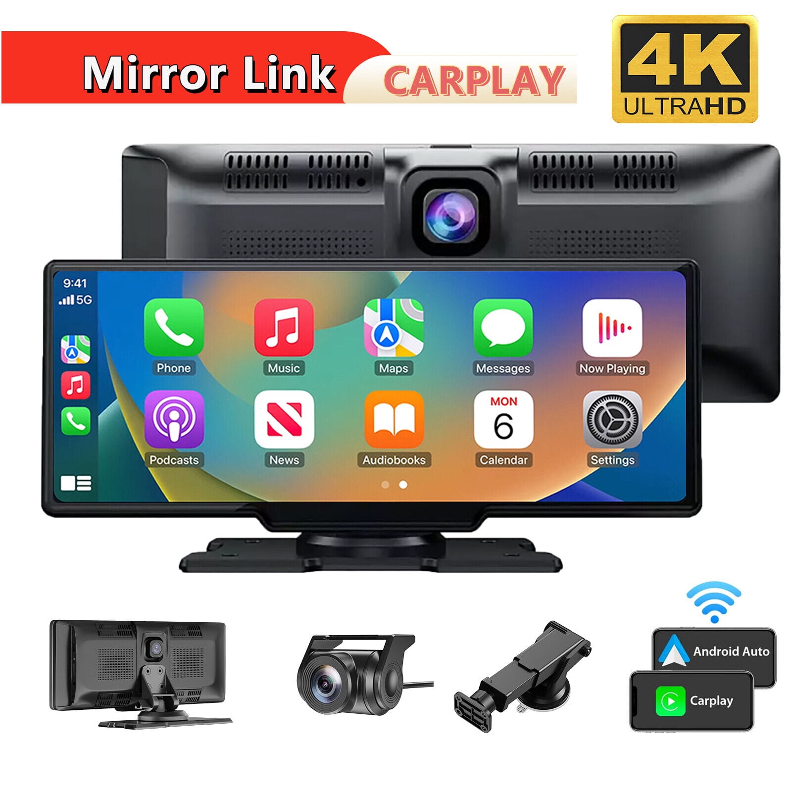XGODY 4K Touch Screen Dash Cam Car Stereo Wireless Apple Carplay
