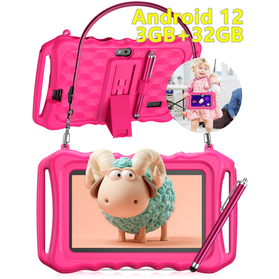XGODY 7 inch Android Tablet for Kids,3GB+32GB Kids Tablet with $130 value of pre-installed IWAWA Education APP,Parental Control,Pink