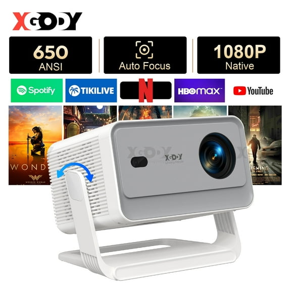 XGODY A6 Pro Smart Projector with Apps, 5G Wi-Fi 6 Bluetooth, 650 ANSI, Android 11, 1080P HD, 200" Display LCD, Supports 4K for Home Theater & Outdoor Movies, 1.3kg Light Gray New