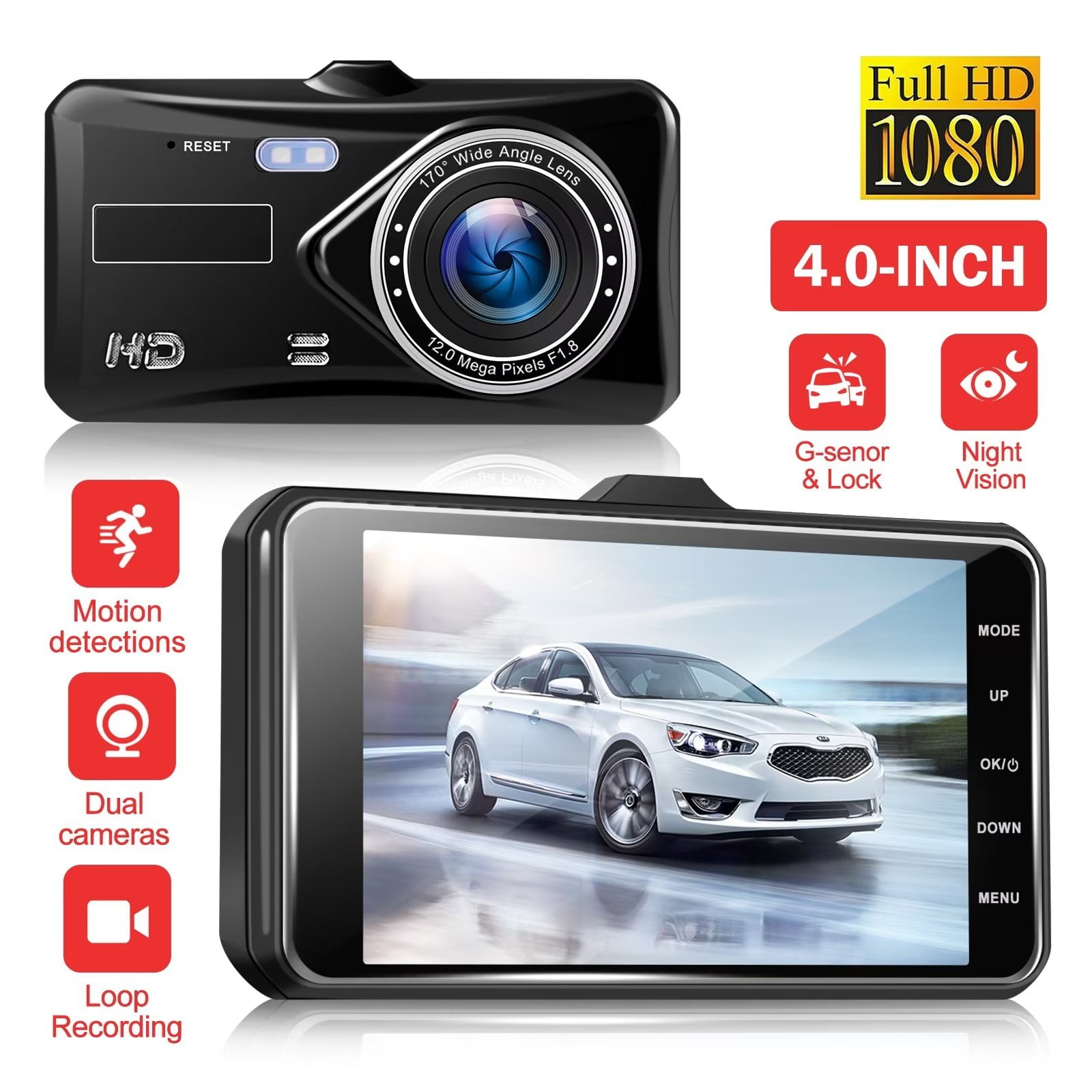 Front And Rear Dash Cam With Motion Sensor XGODY A6T 4 inch Dual Dash Cams Front and Rear Dash Camera for Cars SUV