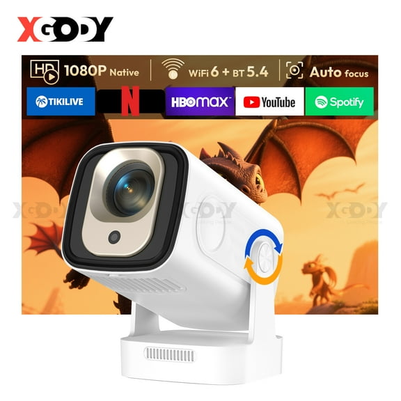 XGODY BG5 Pro 1080P Mini Smart Projector with WiFi and Bluetooth,Android 11/4K Auto Keystone,Portable For Games/Theater/Business , White, 1 Count