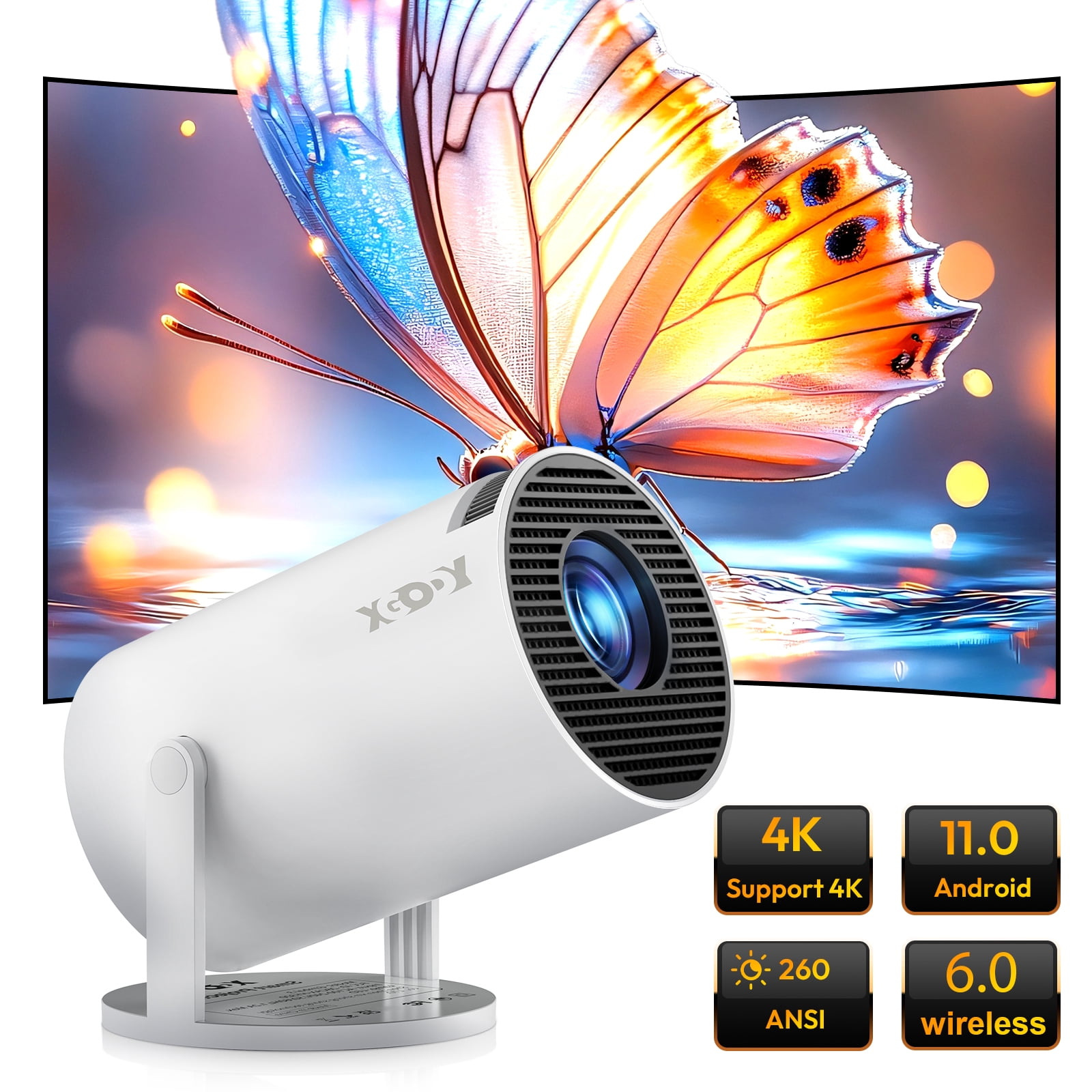 XGODY G3 1080P 4K Smart Projector- Android 11With WIFI 6 and Bluetooth5.0, Auto Correction, 1.1lb Portable Indoor/Outdoor For Theater & Gaming