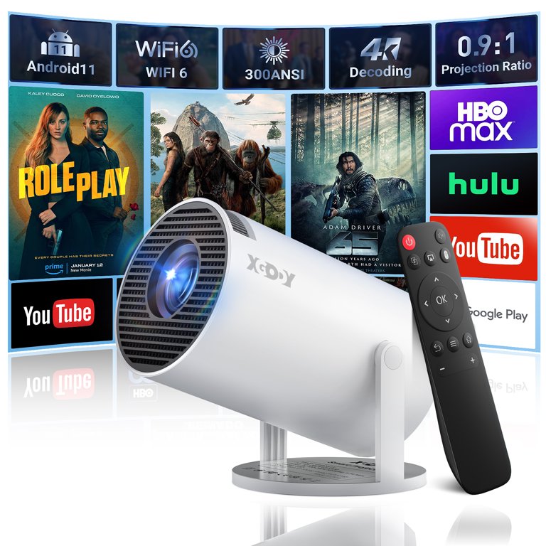 Xgody Smart Mini Portable Projector, 1080p Native, Android 11.0 