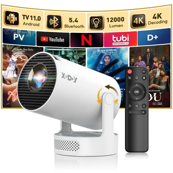 XGODY Gimbal 3S Smart Mini Portable Projector with Bluetooth & WiFi,Support 1080P,White, 1 Count