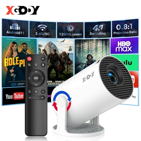 XGODY Gimbal 3 NEW Smart Mini Portable Projector with Bluetooth & WiFi,Support 1080P,White, 1 Count