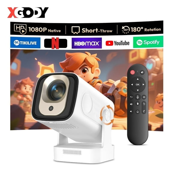 XGODY Gimbal 5 Pro Projector with Wifi and Bluetooth,300ANSI,Support 4K,Compatible with PC/Phone, 1 Count