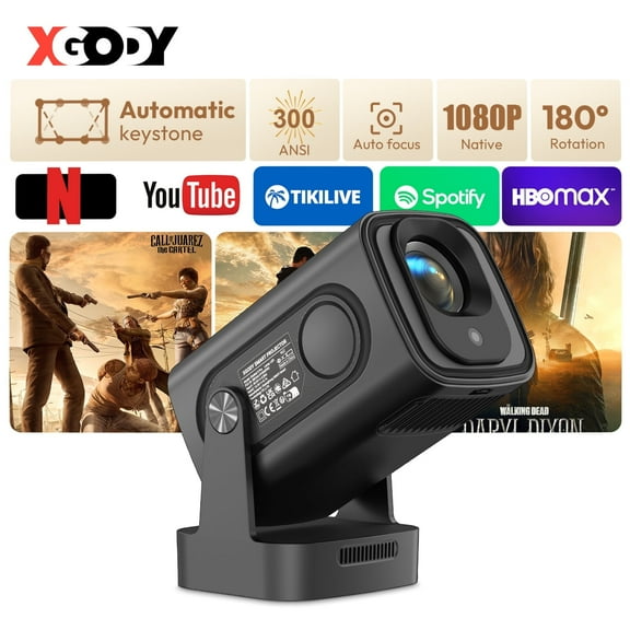 XGODY G5 Pro Android 11 Mini Smart Projector with WiFi and Bluetooth,1080P/4K Auto Keystone,Portable Business&Home Theater, Black, 1 Count