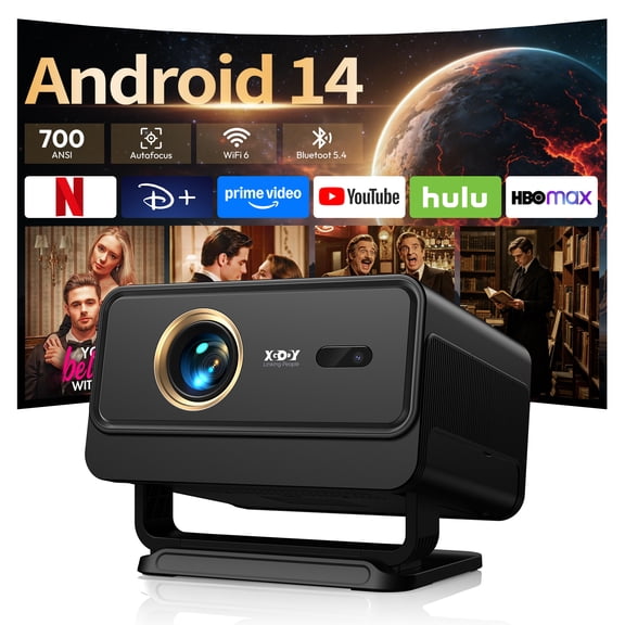XGODY Gimbal A4 Native 1080P Smart Projector, Android 14, Auto Focus & Keystone Correction, 40-120 Inch Screen, WiFi6 & Bluetooth 5.4 Home Theater Projector