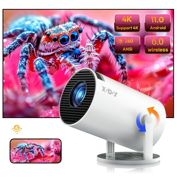 XGODY Gimbal3 Upgrade HY300 Android 11 Mini Projector With Wifi 6 and BT 5.0, 130'' Screen Movie Projection Auto Keystone Compatible for Smartphone, Laptop,PC