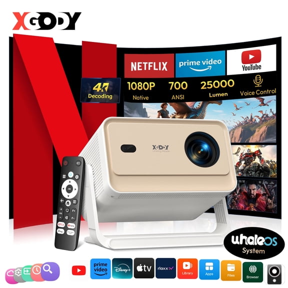 XGODY Official Netflix N6 Pro 700 ANSI Smart Projector with Wifi and Bluetooth , 1080P Portable Projector for Home Theater & Outdoor Movies, 1.3kg Light Gold, 1 Count