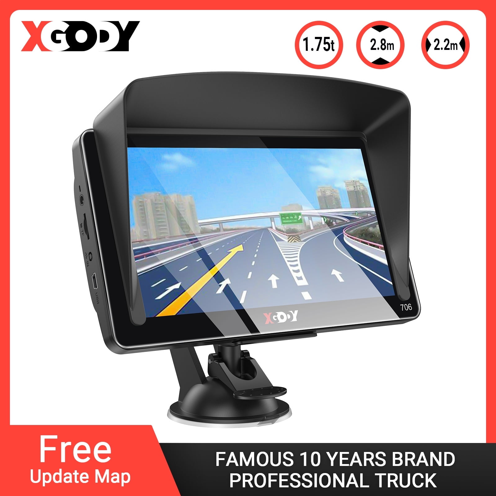 XGODY Truck GPS with Bluetooth 7 inch GPS Navigation for Car GPS for Car with 2025Free Lifetime Updates) Turn-by-Turn Voice and Lane Guidance