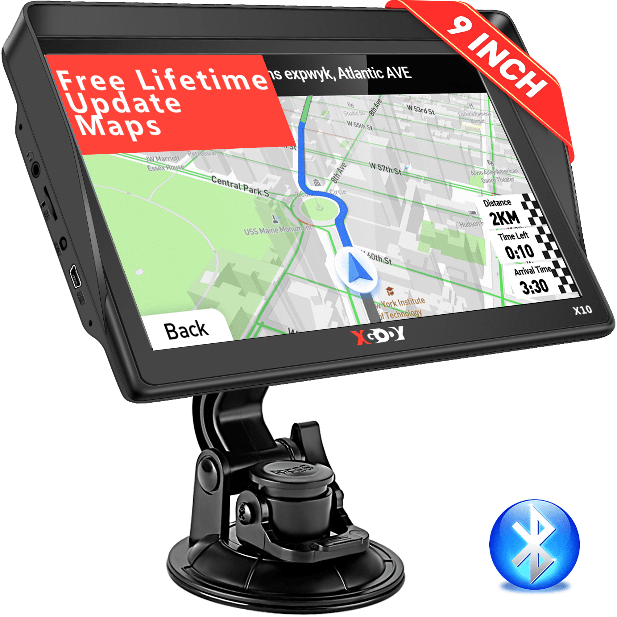 Xgody Bluetooth Truck GPS 9 inch Big Screen GPS Navigation for Car with Voice Command,3D & 2D Maps,Free Lifetime Map Update, Size: Normal, Black