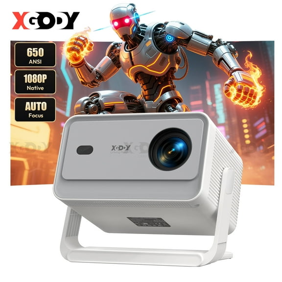 XGODY A6 Pro 1080P 650 ANSI Smart Projector with Wifi and Bluetooth Auto Focus Aspect Ratio 16:9 for Outdoor Camping/Home Theater, 1.3kg White, 1 Count New