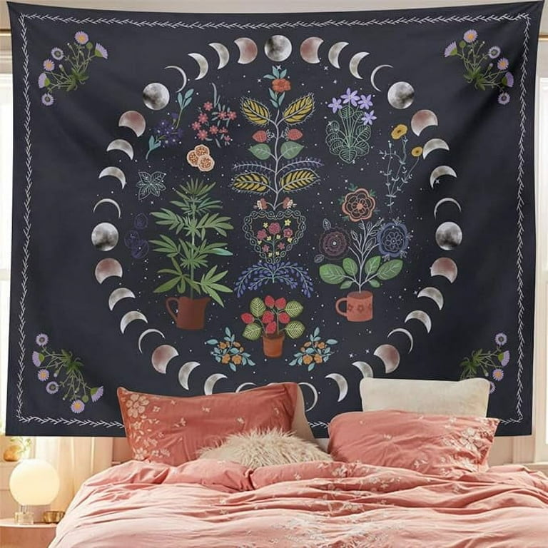 Floral moon phase tapestry sale