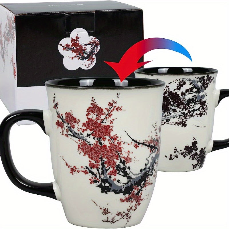 Black Ceramic Color-Changing Plum Blossom Mug, 16oz