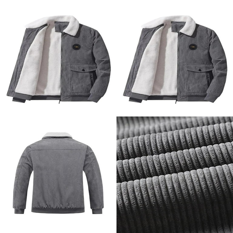XGZHPJZ Small Size Order Size Up Men Borg Collar Letter Patched Teddy Lined Corduroy Jacket