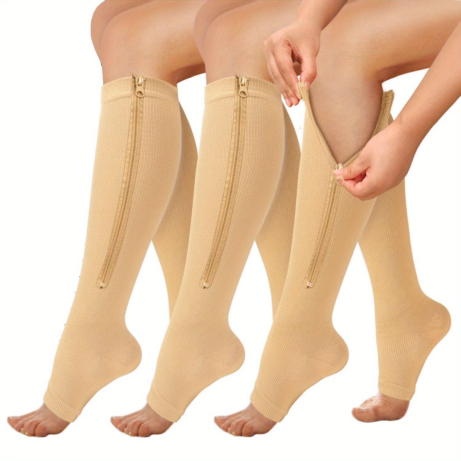 XGZHPJZS 3 pairs Toeless ThighHigh Compression Socks with Zippers 2030mmHg Support for