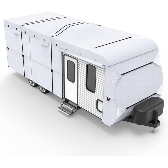 XGear 150D Upgraded Travel Trailer RV Cover with Adhesive Repair Patch, Ripstop Diamond Camper Cover Fits 20' - 22'