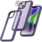 XGeek [5 in 1] for iPhone 14 Case, [Not Yellowing] with 2 Tempered Glass Screen Protector + 2 Camera Lens Protector [Military Drop Protection] Shockproof Slim iPhone 14 Cover 6.1 Inch-Purple