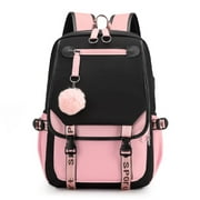 XGeek School Backpack for Girls, Nylon Waterproof Kids Schoolbag with USB Charge Port, Black&Pink