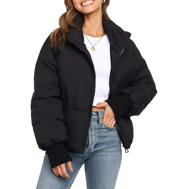 XGeek Women's Winter Long Sleeve Zip Puffer Jacket Baggy Short Down ...