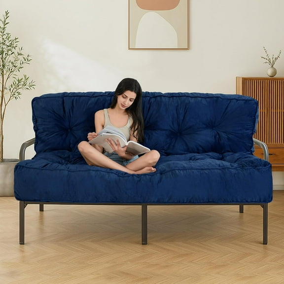 XH 8" Futon Mattress, Full Size Extra Thick Futons Sofa Couch Bed for Adults, Velvet Floor Mattress Shredded Foam Filling (Frame Not Included)