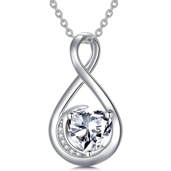 XH Birthstone Necklace for Women S925 Sterling Silver Infinity Love Necklace Infinity Moon Jewelry Birthday Christmas Gifts for Women Mom Wife Girlfriend, 18"+2" Inches