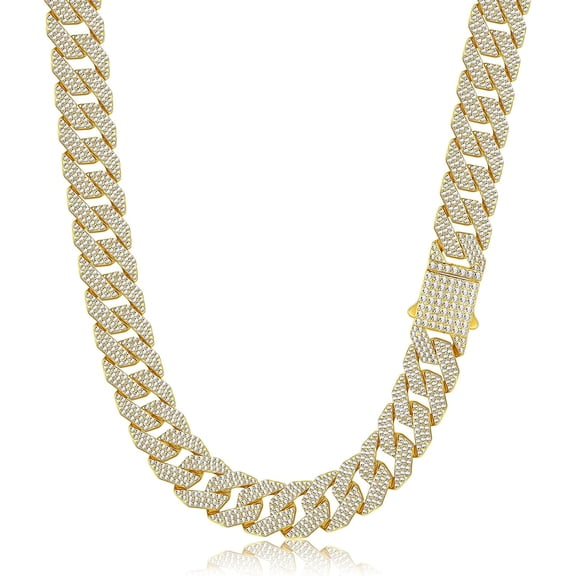 XH Cuban Link Chain for Men, Silver/Gold Diamond Miami Cuban Necklace for Women, 15mm Iced Out Hip Hop Jewelry