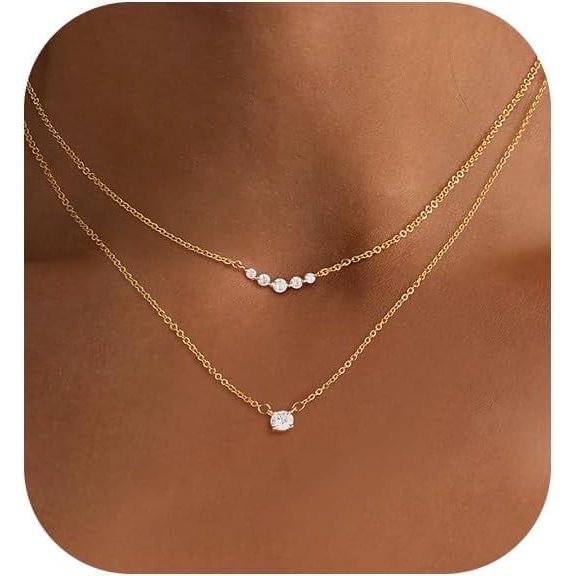 XH Dainty 14k Gold Plated Layered Necklaces Set For Women Trendy Fashion
