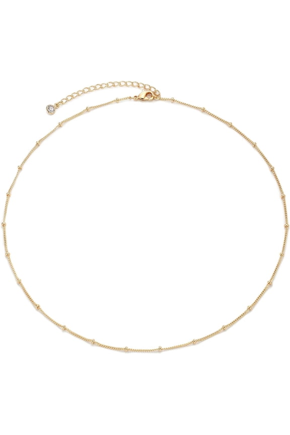 Dainty Gold Chain Choker Necklace 14K Gold Plated Handmade Boho Cute Tiny Beaded Link Choker Necklace Delicate Simple Minimalist Choker Necklace for Women