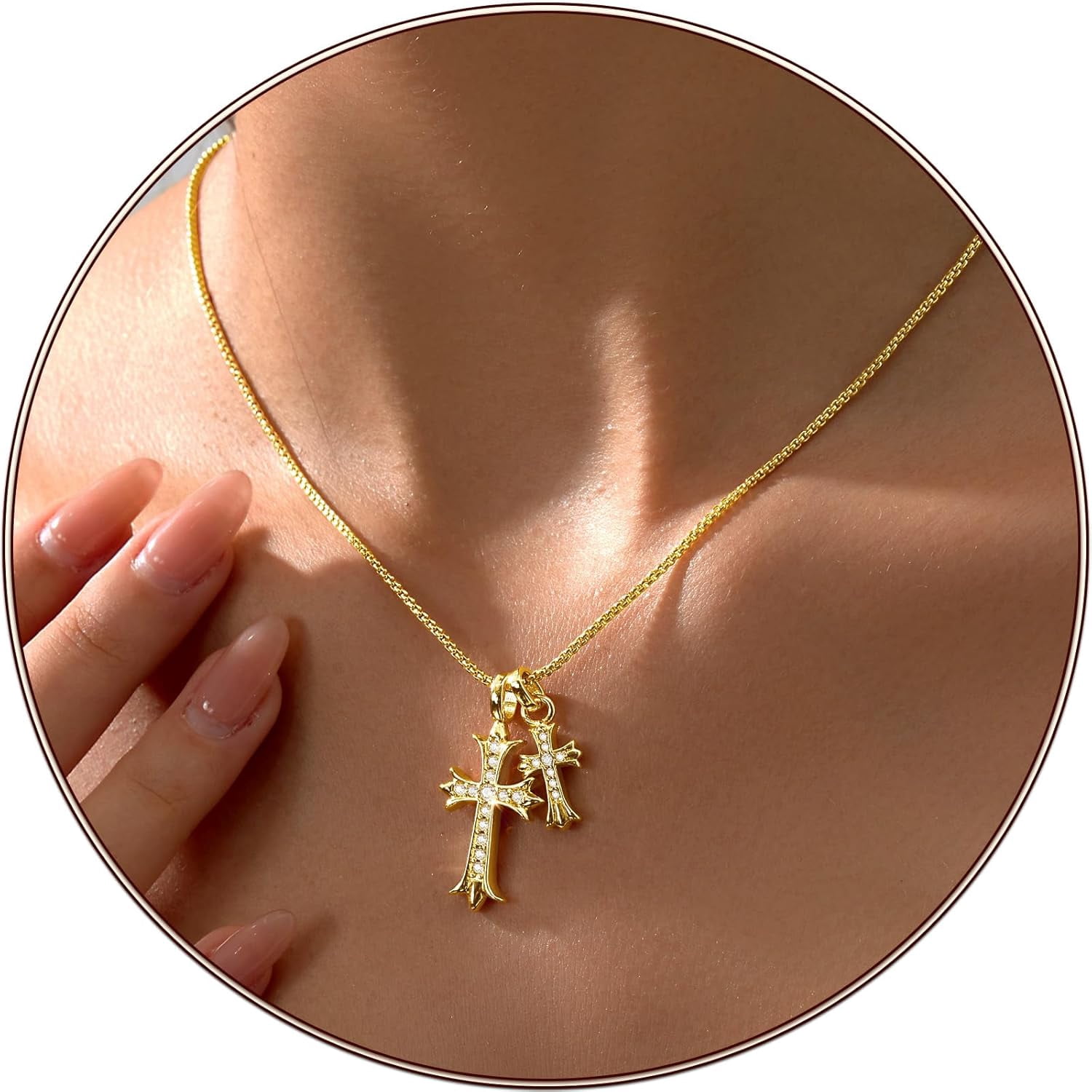 XH Gold Cross Necklace for Women 14K Plated Dainty Pendant Cross Chain Faith Crucifix Choker Baptism Necklace for Women Trendy Religious Jewelry Hypoallergenic