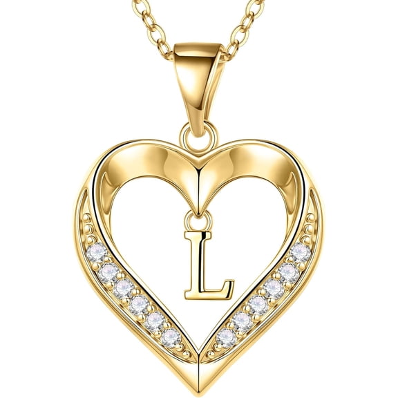 XH Heart Initial Necklaces for Women - Dainty 14K Gold Plated CZ Heart Pendant Necklace with Tiny Letter A-Z, Non Tarnish Waterproof Trendy Jewelry Gifts for Mom Wife Girlfriend