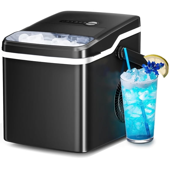 XH Ice Maker Countertop with Auto-Cleaning, 26Lbs/24Hrs, 9 Cubes in 6 Mins, One-Click Button, 2 Sizes of Bullet Ice, Energy Saving Ice Machine, for Kitchen, Office, Dorm, Black