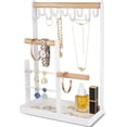 thumbnail image 1 of XH Jewelry Stand Holder Organizer, 4-Tier Necklace Holder with Ring Tray, 10 Hooks Necklaces Hanging Small Jewelry Display Storage Tower Tree for Bracelets Earrings Watches -Medium, White, 1 of 9