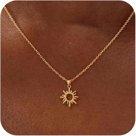 XH Layered Necklaces for Women Trendy, Dainty 14k Gold Plated Pendant Necklace Layering Necklace for Women Non Tarnish Hypoallergenic Sun Gold Necklace Stack Gold Jewelry for Women Gifts