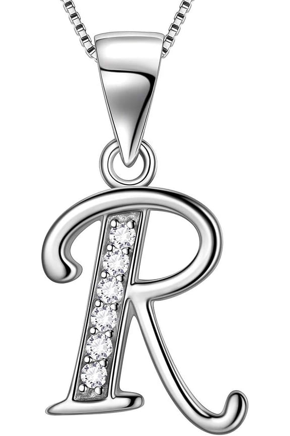 Letter Necklace Initial 925 Sterling Silver Alphabet Pendant Crystal Name Gift Women Cubic Zirconia Jewelry