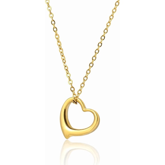 XH Open Heart Necklace for Women Floating Heart Necklace Hypoallergenic Simple Heart Necklace I Love You Necklace (Gold, Rose Gold, Silver)