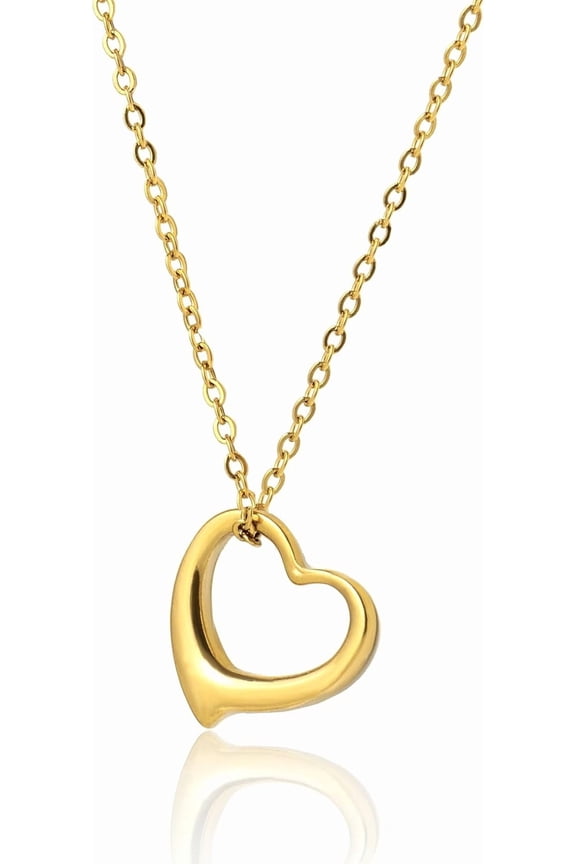 Open Heart Necklace for Women Floating Heart Necklace Hypoallergenic Simple Heart Necklace I Love You Necklace (Gold, Rose Gold, Silver)