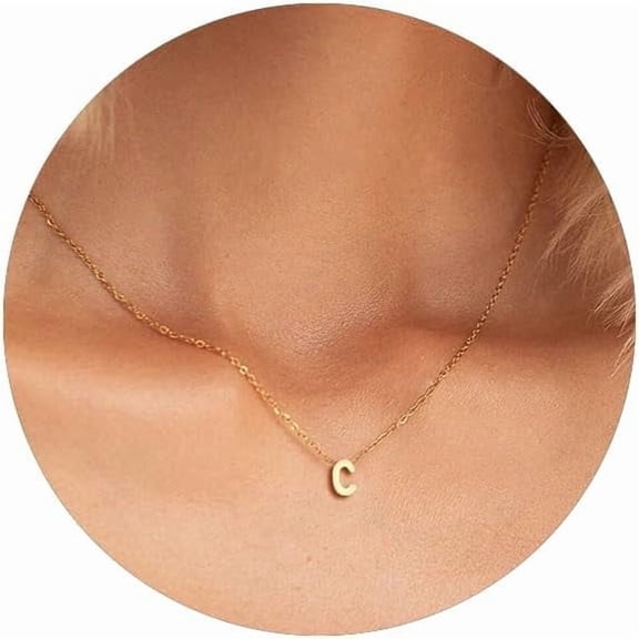 XH Tiny Initial Necklace 18K Gold Plated Small Letter Necklace Personalized Name Necklace for Women