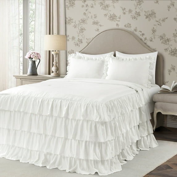 XH Union 3Pc Allison Ruffle Skirt Bedspread Set, Crinkle Microfiber, Vintage Chic Farmhouse Style Lightweight, Bedroom Decor And Accessories