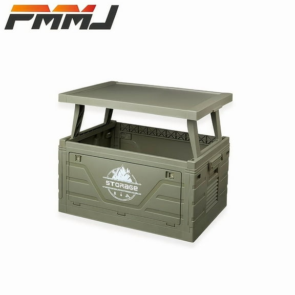 XH Union Heavy-Duty Storage Box with Folding Table, Portable Organizer with Handles for Camping, Car Trunk & Home, Stackable Design for Garage, RV & Under-Bed Storage