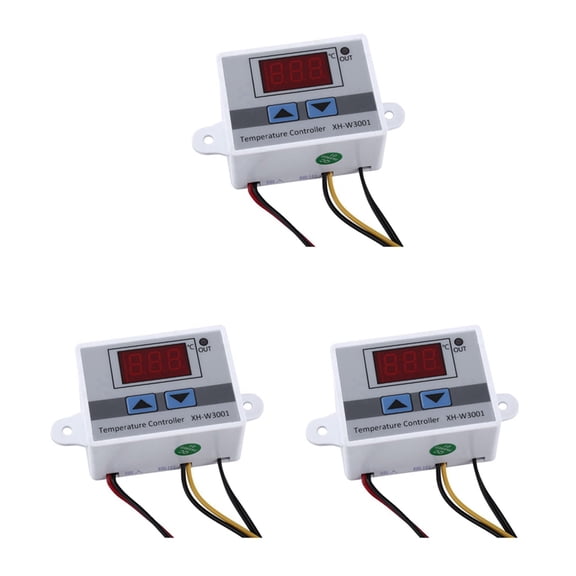 XH-W3001 12V Digital Temperature Controller Thermostat, 3-Pack, White ABS, -50 to 110 C, 0.1 C Accuracy, 10A Relay