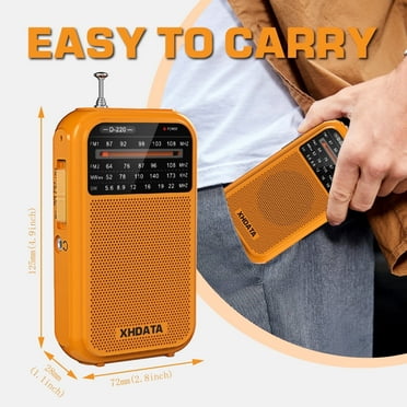 XHDATA D-220 Portable Pocket Mini AM FM SW Radio Battery Operated Radio, Shortwave Radio with Headphone Jack, Compact Radio for Gift, Family, Elder ORANGE