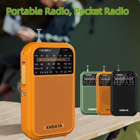 XHDATA D-220 Handheld AM FM SW Shortwave Radio with Headphone Jack, Portable Battery Operated Compact Radio, Orange