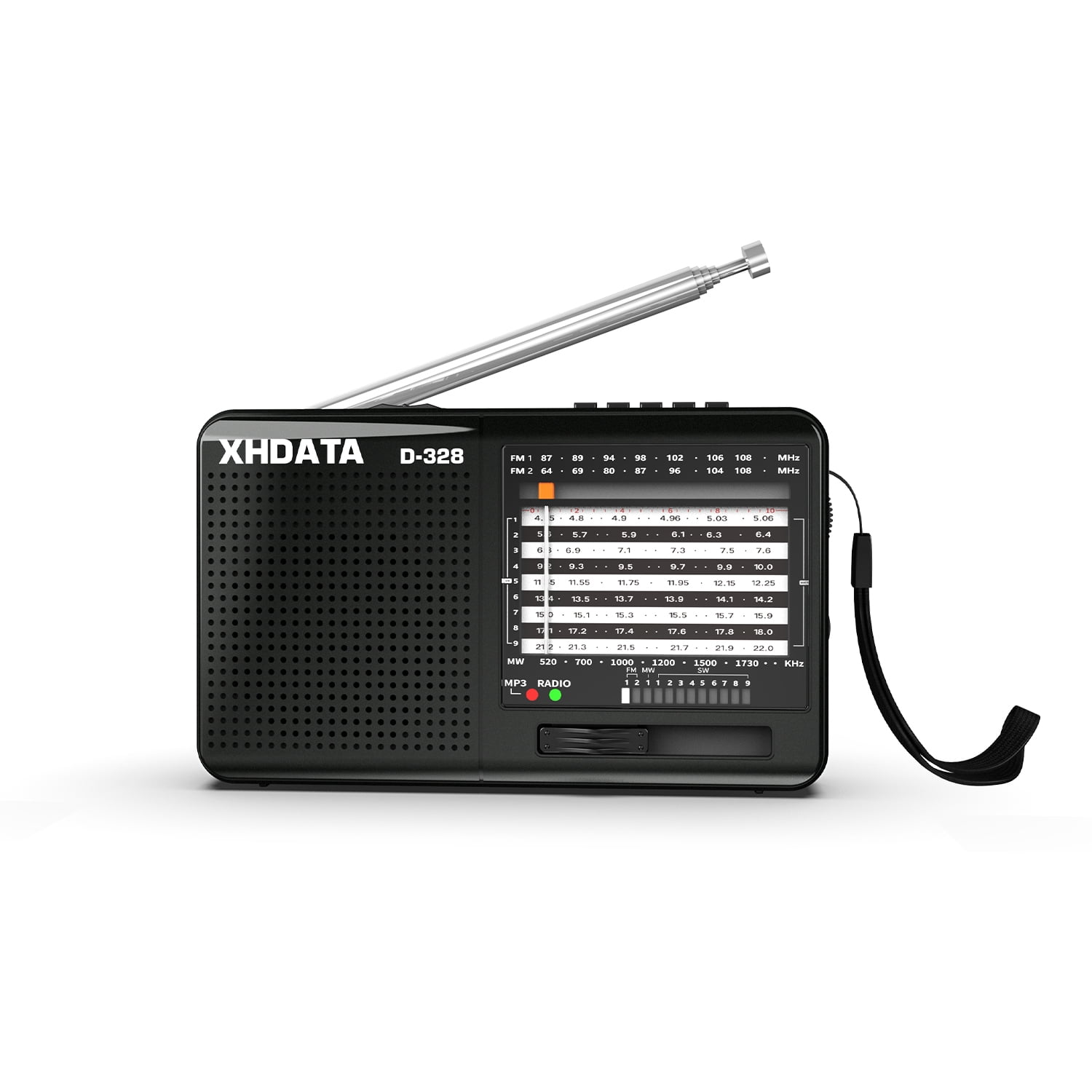 XHDATA D-328 Portable AM/FM/Shortwave Radio with TF Card MP3 Player and Rechargeable Battery